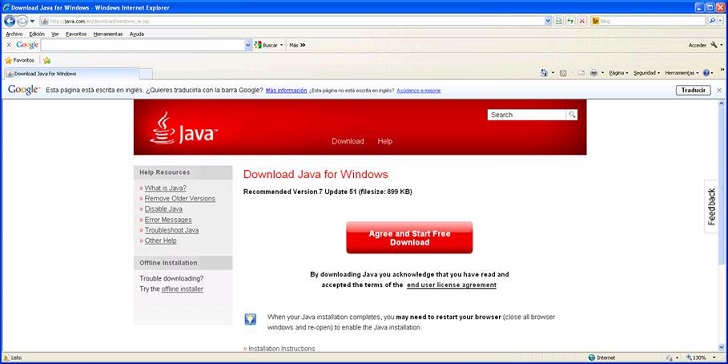 Su versión de Java no está actualizada